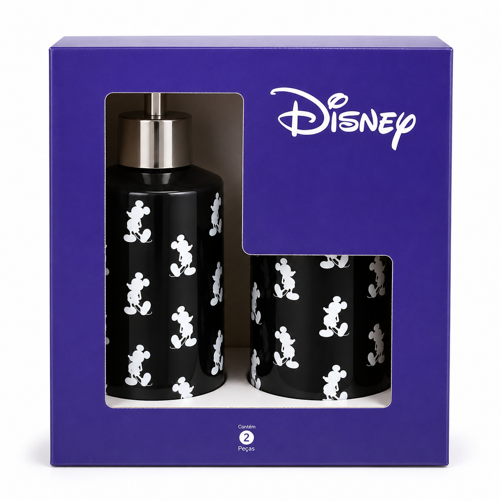 Disney Mickey Mouse 2-Piece Ceramic Bathroom Accessory Set – Glossy Black