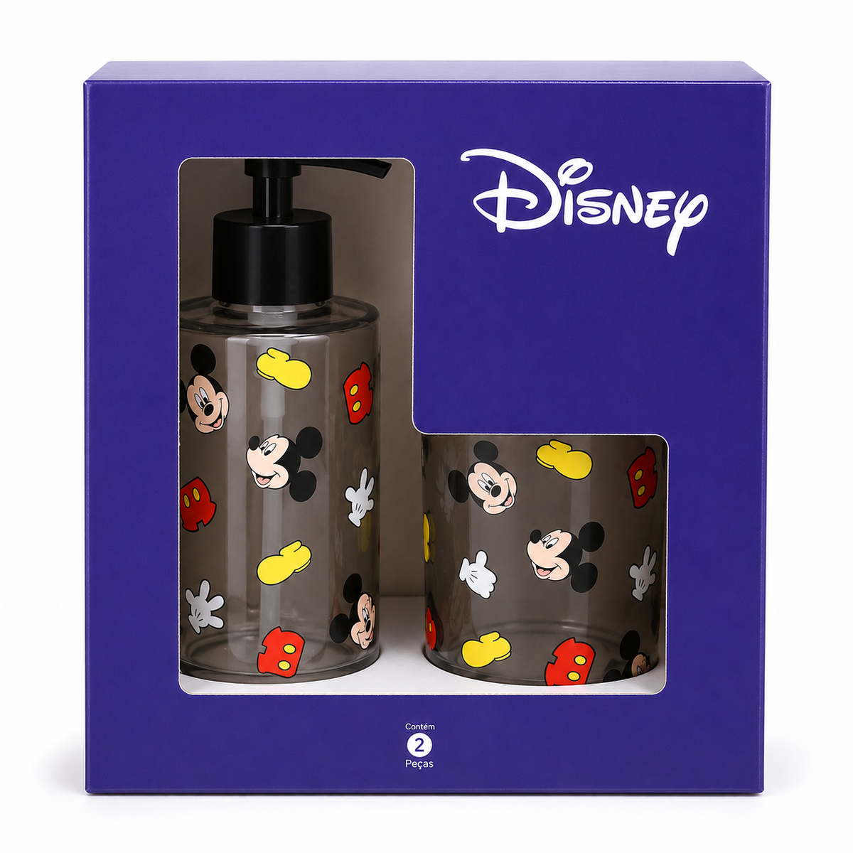 Disney Mickey Mouse 2-Piece Glass Bathroom Accessory Set – Clear / Tinted Glass