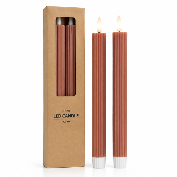 JYSK HOLME 2-Piece Ribbed LED Taper Candle Set – Warm White (H25cm)