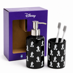Disney Mickey Mouse 2-Piece Ceramic Bathroom Accessory Set – Glossy Black