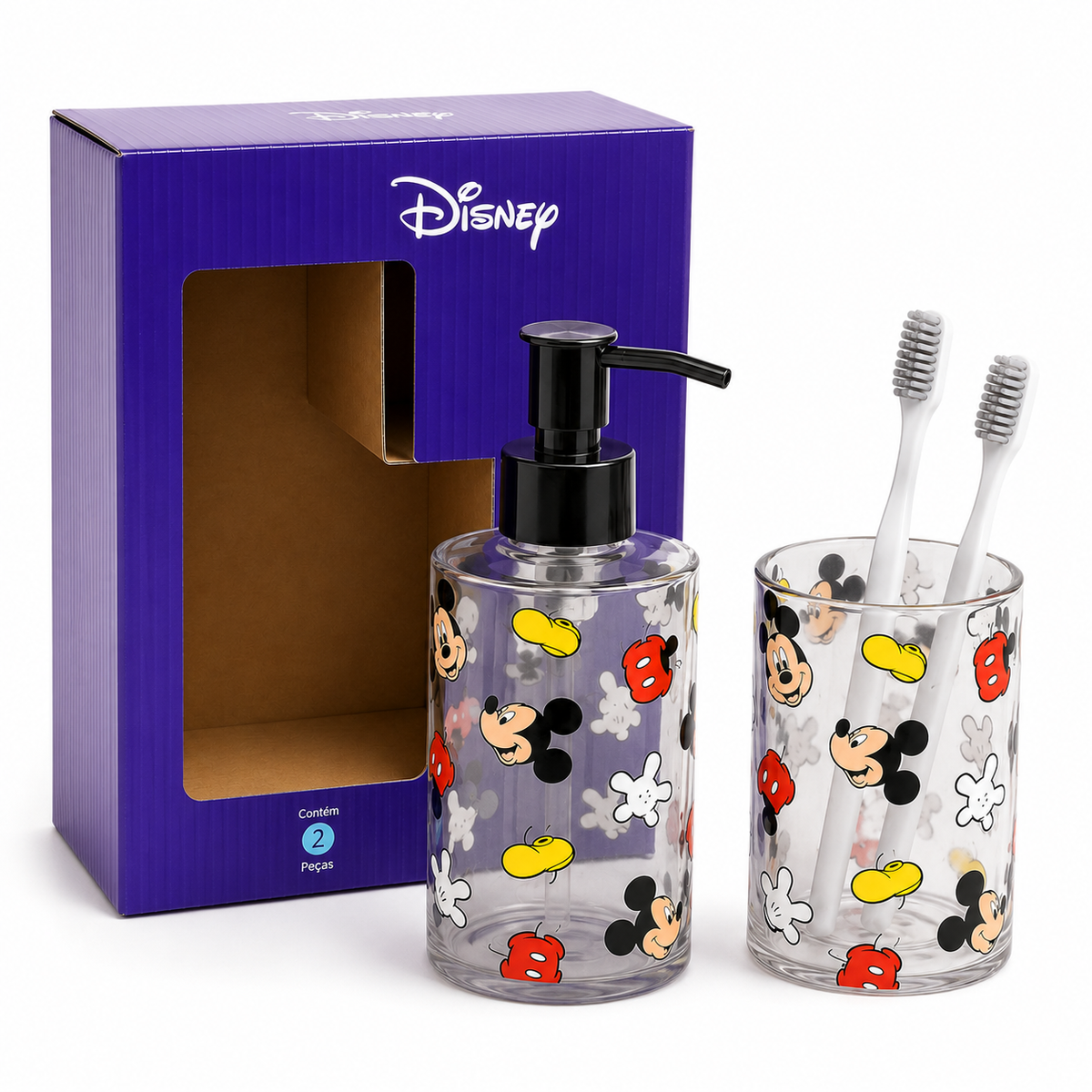 Disney Mickey Mouse 2-Piece Glass Bathroom Accessory Set – Clear / Tinted Glass